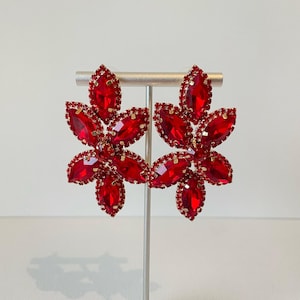 Red rhinestone crystal earrings red prom earrings pageant red dangle earrings red drop crystal earrings