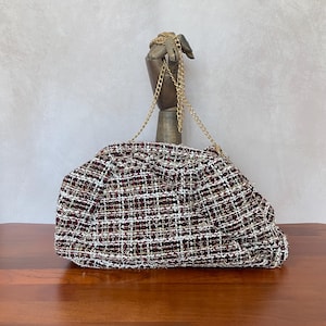 Bolso de mano de tweed de gran tamaño, bolso de mano de tweed para noche, bolso bandolera de tweed rojo y blanco, bolso de tweed para mujer, bolso de hombro grande de tweed
