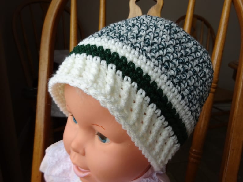x 8 inch high Unisex Green Ragg Beanie Hat 2-4 year old size girl Sock Monkey Style boy Accessory l8 inch dia Crochet