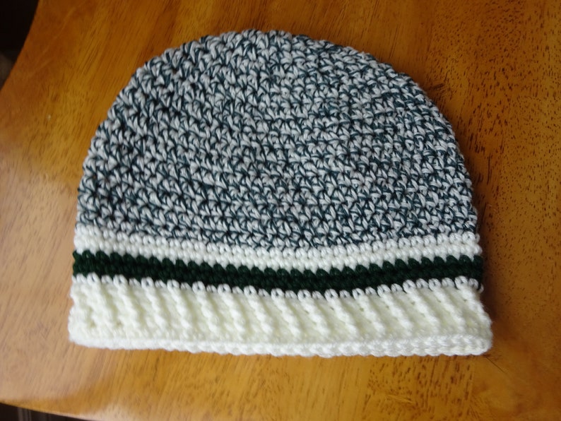 x 8 inch high Unisex Green Ragg Beanie Hat 2-4 year old size girl Sock Monkey Style boy Accessory l8 inch dia Crochet