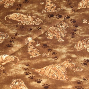 DOG BANDANA SCARF Fully Reversible Triangle Tie 28&quot; Size M Every Day Wear Brown Pups With Flowers Print Ready To Go