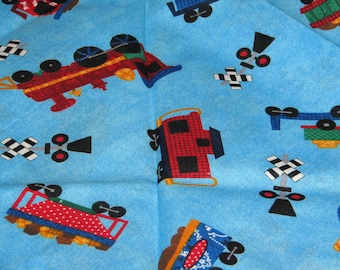 DOG BANDANA SCARF Fully Reversible Triangle Tie 28" Size M Blue Trains Print Ready To Go