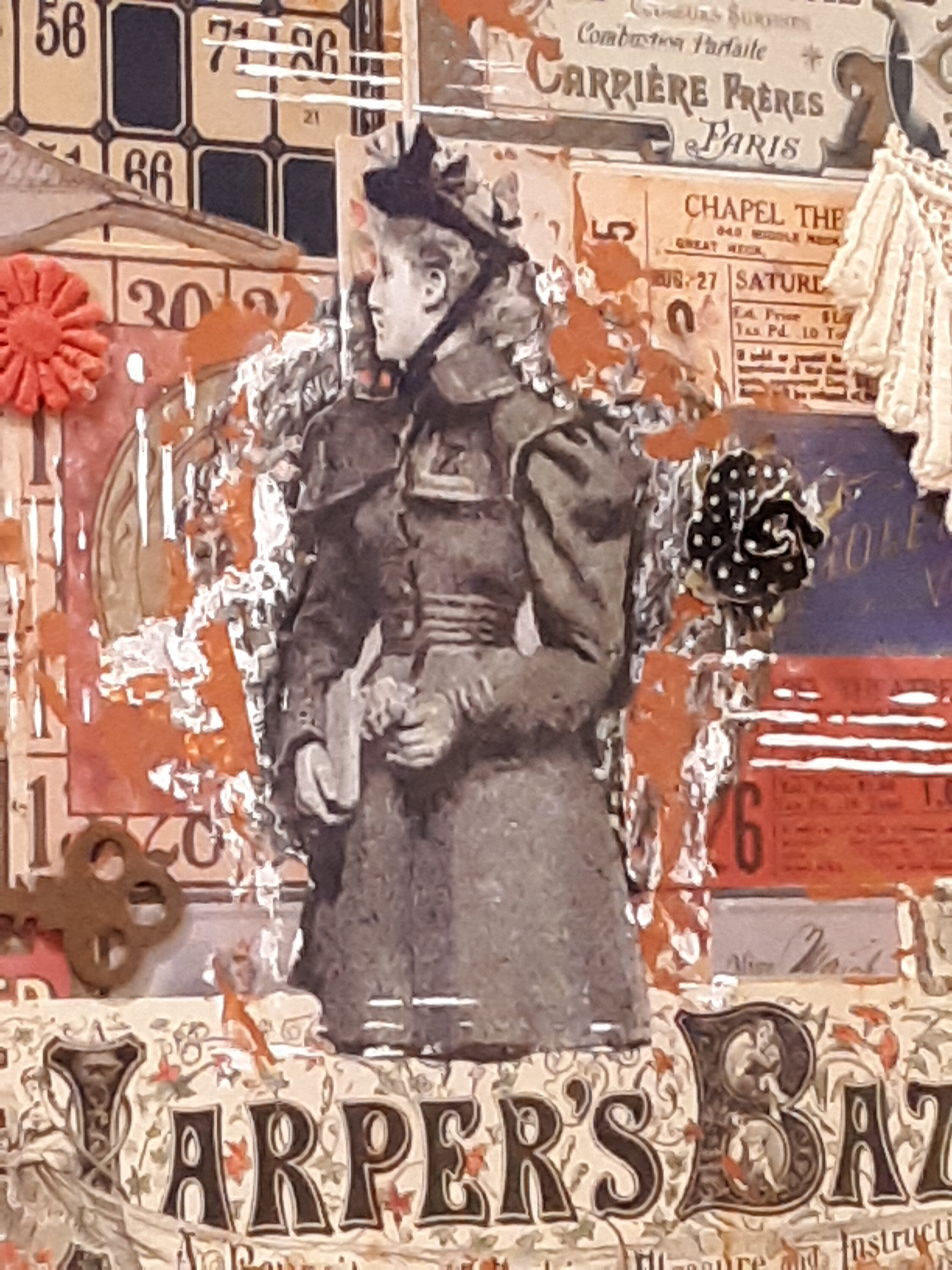 Original Mixed Media Collage Canvas Art Colorful Victorian Harpers ...