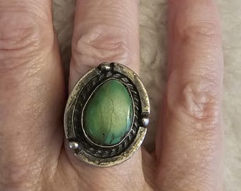Vintage "Fred Harvey Era" - ""Old Pawn"" Stil Navajo Sterling Silber Oval Türkis Ring."
