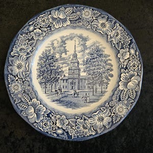 Vintage Liberty Blue Staffordshire Ironstone Collector Plate - Independence Hall