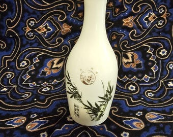 Vaso vintage chinês de porcelana com detalhes em bambu – 14 cm (5,5")