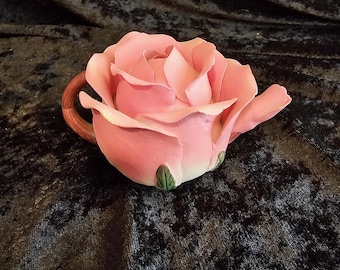 Vintage Pink Rose Petal Ceramic Mini Teapot Figurine Trinket Box 5" x 3.5" Cottagecore