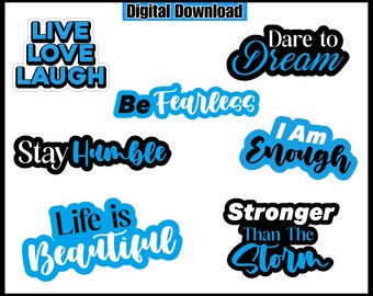 Blue Inspirational Digital Photo Booth Props Set, Motivational Party Props, Decorations, Selfie Props, Instant Download