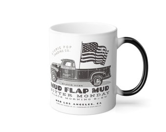 Mud Flap Mud Bitter Monday Color Morphing Mug by Atomic Pop Trading Co., 11oz vintage-style, retro futurist pop culture humor funny gag