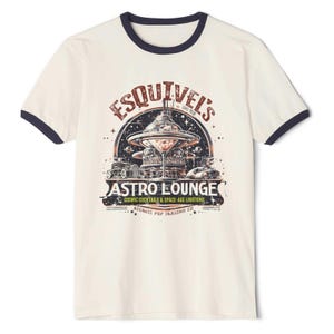 Esquivel&#39;s Astro Lounge Unisex Cotton Ringer T-Shirt Vintage Style Retro Cosmic Cocktails Space-Age Libations