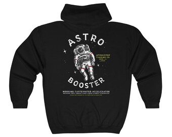 Astro Booster Morning Caffeinated Accelrator Unisex Heavy Blend™ Full Zip Hooded Sweatshirt by Atomic Pop Trading Co.