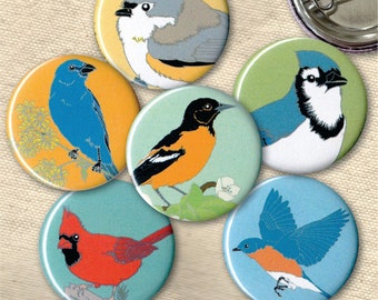 Eastern US Backyard Bird Pins| Pack of 6 | nature cute audubon birder wildlife stocking stuffer button badge birdwatcher birding
