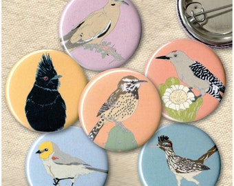 Desert Bird Pins | Pack of 6 | nature southwest sonora wildlife stocking stuffer button badge birdwatcher