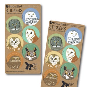 Owl Sticker Sheets | 6 Different Birds | Round Waterproof Stickers | raptor wildlife birder outdoors audubon nature decal