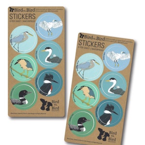 Wetlands Birds Sticker Sheets | 6 Different Birds | Round Waterproof Stickers | waterbird marsh wildlife birder outdoors audubon heron decal