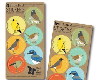 Western Backyard Bird Sticker Sheets | 6 Different Birds | Round Waterproof Stickers | songbird wildlife birder cute audubon nature decal