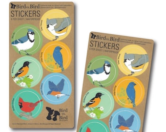 Eastern Backyard Bird Sticker Sheets | 6 Different Birds | Round Waterproof Stickers | songbird birder realistic audubon nature decal