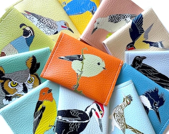 Bird Mini Wallet | 42 Wild Bird Designs | Vegan Leather | Cute Colorful Pouch Coin Purse Birder Nature Gift Native Species