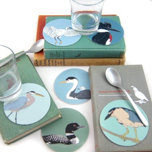 Set of 6 Vegan Leather Wild Bird Coasters Choose from 11 Different Sets nature wildlife hostess gift outdoors birder birding cute image 8