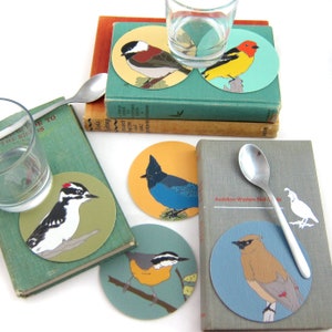 Set of 6 Vegan Leather Wild Bird Coasters Choose from 11 Different Sets nature wildlife hostess gift outdoors birder birding cute image 7