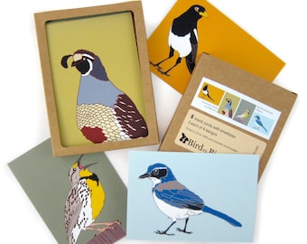 Box of Grasslands Birds Note Cards | 2 Each of 4 Designs | Printed on Recycled Paper | blank bird greeting quail california outdoors nature