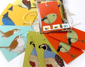 10 Wild Bird Gift Tags | 2 Each of 6 Designs | Printed on Recycled Paper | bird mini card cute nature wildlife outdoors birder