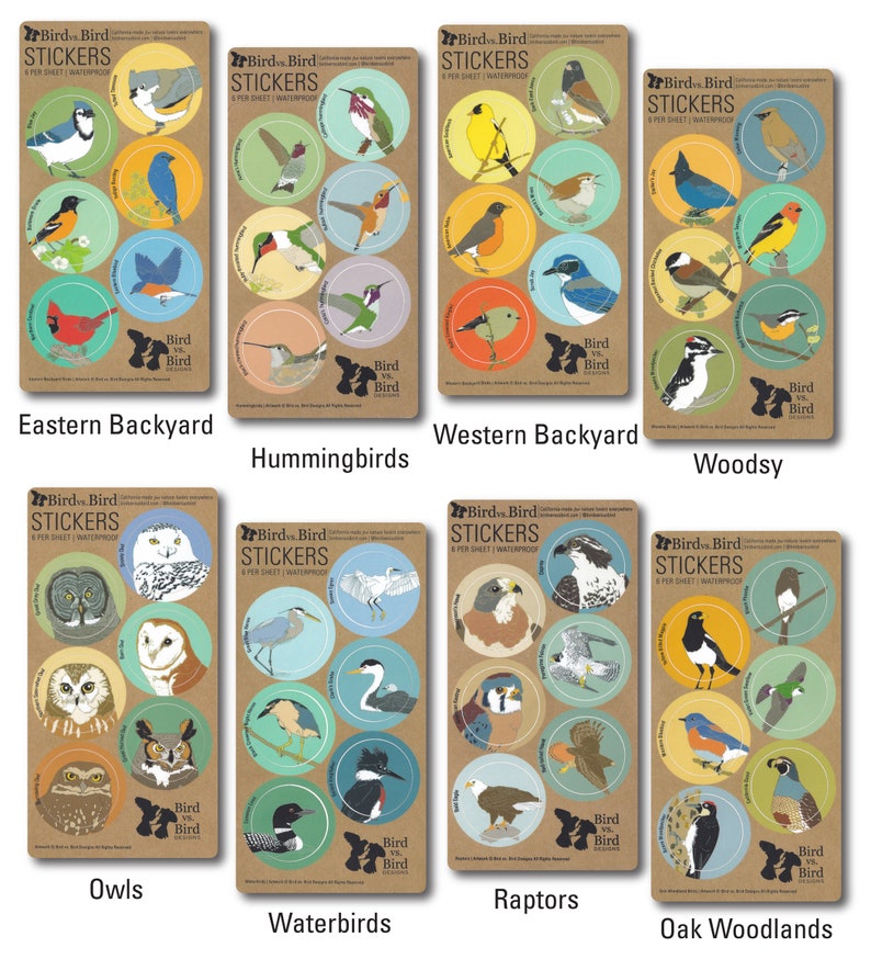 Bird Sticker Assortment 48 Different Designs waterproof round decal birder favor audubon cute nature wildlife colorful bulk pack image 2