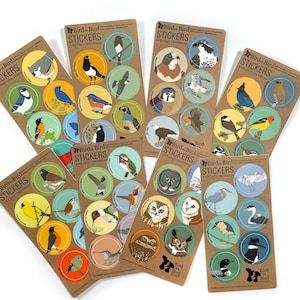 Bird Sticker Assortment 48 Different Designs waterproof round decal birder favor audubon cute nature wildlife colorful bulk pack image 3