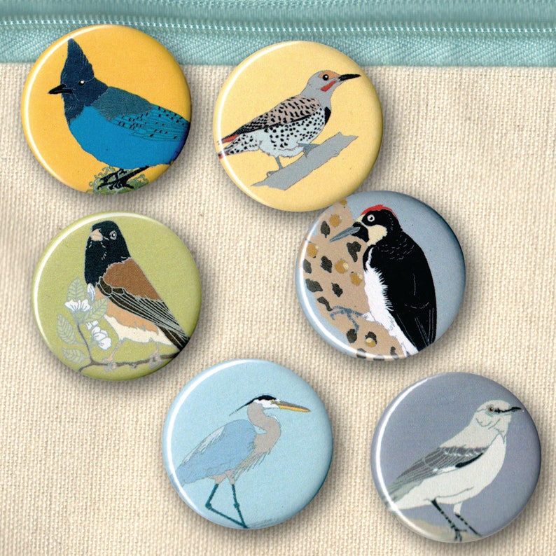 Mix and Match 6 Bird Pins: 100 Designs US native wild songbirds raptors waterbirds owls birder gift set stocking stuffer audubon cute image 9
