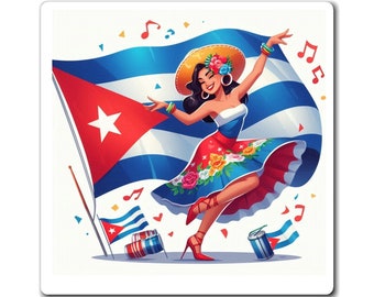 Cuba Vinyl Magnet with Cuba Flag, Cuban Dancer Elegance, Matte Finish, Lightweight