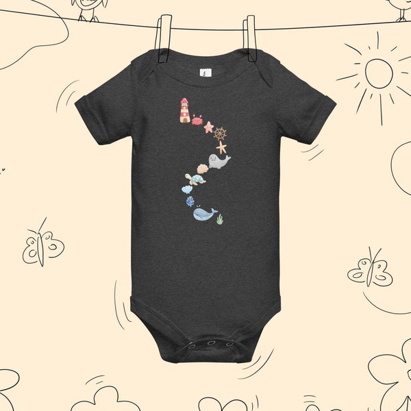 Maritime Baby Bodysuit with Lighthouse, Whale, and Turtle Print - Nautical Ocean-Themed Soft Cotton Infant Onesie - Baby Shower Gifts