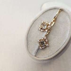 Aquamarine Earrings, Antique Earrings, CZ Earrings, Unique Earrings,  Vintage Earrings, Crystal Earrings, Wedding Earrings, Gift For Her