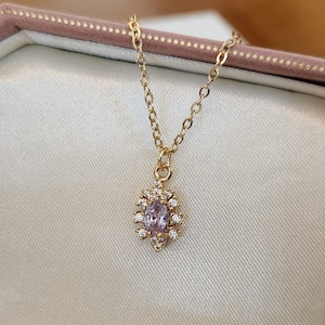 Purple Necklace, Lilac Necklace, Antique Necklace, Crystal Necklace, Vintage Necklace, Pendant Necklace, Pendant Necklace, Wife Gift,Present