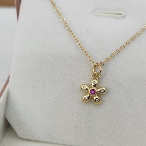 Flower Necklace, Gold Flower Necklace, Floral Necklace, Handmade Jewelry, Summer Necklace, Gift For Her, Pink Necklace, CZ Necklace,Present