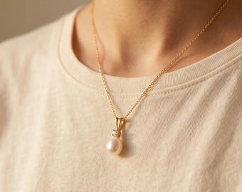9mm淡水パールネックレス、天然ラウンドパールペンダント 