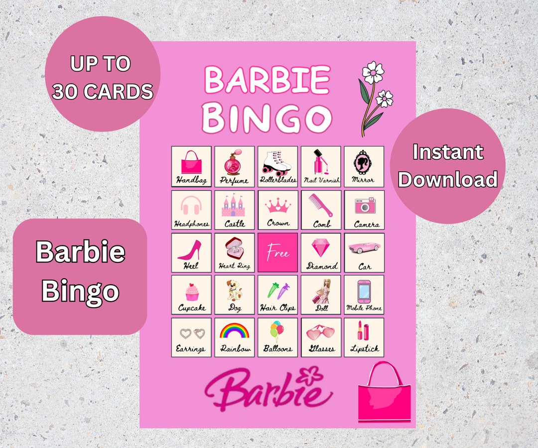 Barbie Bingo, Printable Barbie Bingo Cards, Princess, Birthday, Barbie