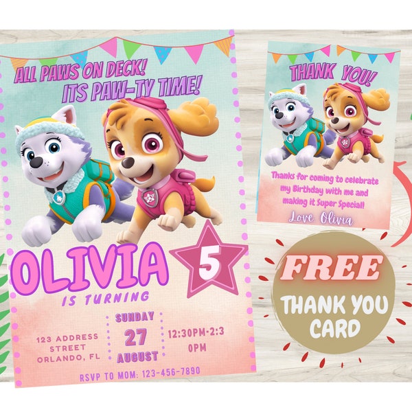 Editable Paw Patrol Birthday Invitation Patrol Paw-ty, Puppy Invitation, Puppy, Invitation, Digital download, Instant download Invites, Bday