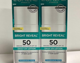 L'Oreal Paris Bright Reveal Broad Spectrum Daily SPF 50 UV Lotion, Reduces Dark Spots 1.7 fl oz. (2 PACK) Exp 10/2025 Free Shipping