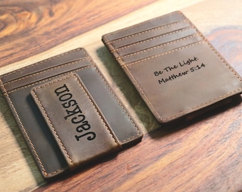 Front Pocket Slim Card Holder & Magnet Money Clip, Minimalist Leather Wallet With ID Window, Personalized Groomsman Favor, Promotional Gift