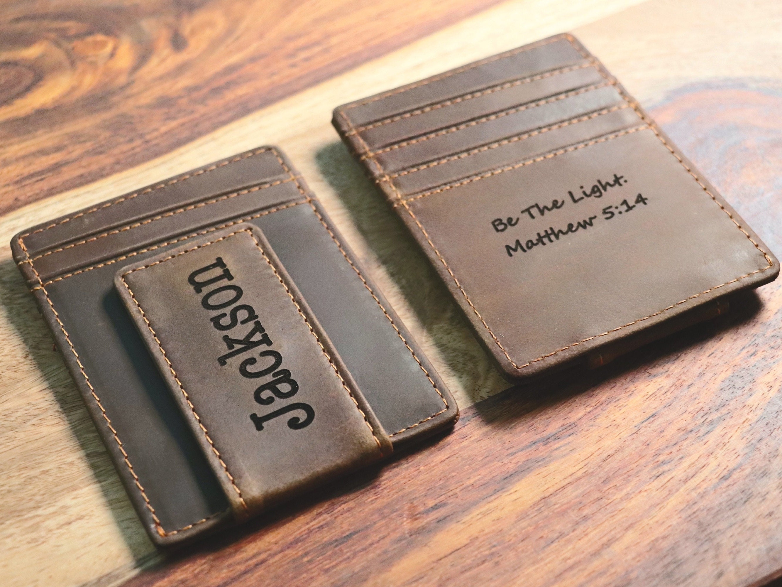 Front Pocket Slim Card Holder & Magnet Money Clip, Minimalist Leather Wallet With ID Window, Personalized Groomsman Favor, Promotional Gift