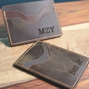 Cartera titular de tarjeta de cuero, cartera de tarjeta de crédito de aniversario, cartera de tarjeta delgada con iniciales personalizadas, minimalista, cartera de diseño delgado unisex