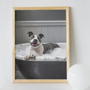 Pit Bull Bubble Bath Art Print: Funny Bathroom Decor (Digital Download)
