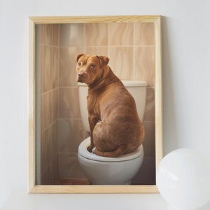 Funny Pit Bull Bathroom Art Print: Quirky Toilet Poster (Digital Download)