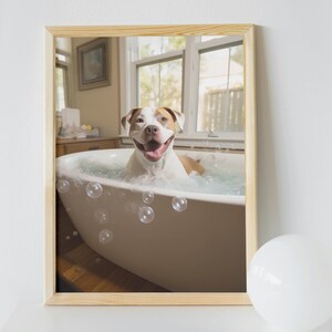 Pit Bull Bubble Bath Art Print: Funny Bathroom Decor (Digital Download)