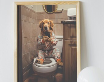 Funny Lab in Pajamas Bathroom Art Print (Digital Download)