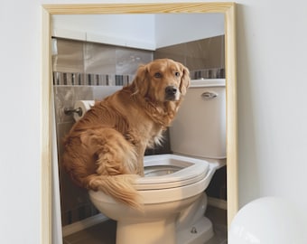 Funny Golden Retriever Bathroom Art Print (Digital Download)