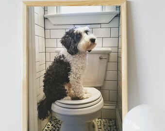 Funny Sheepadoodle Bathroom Art Print: Toilet Humor (Digital Download)