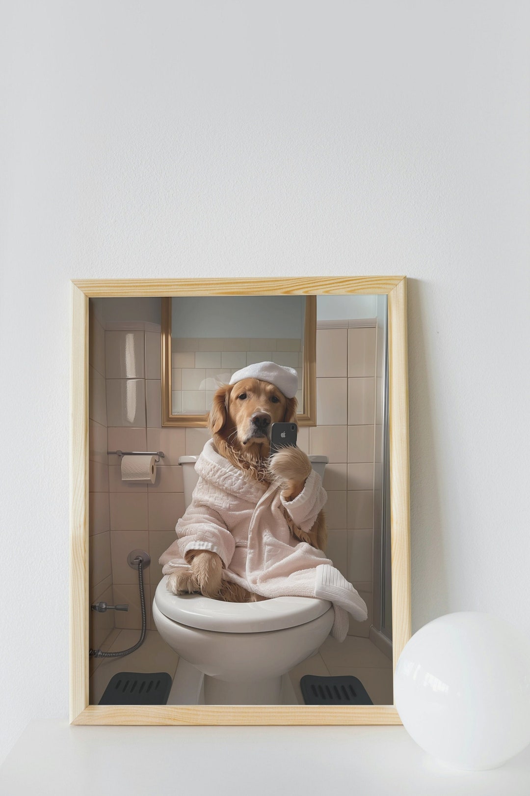 Golden Retriever Bathroom Wall Art, Funny House Decor Art Print, Golden
