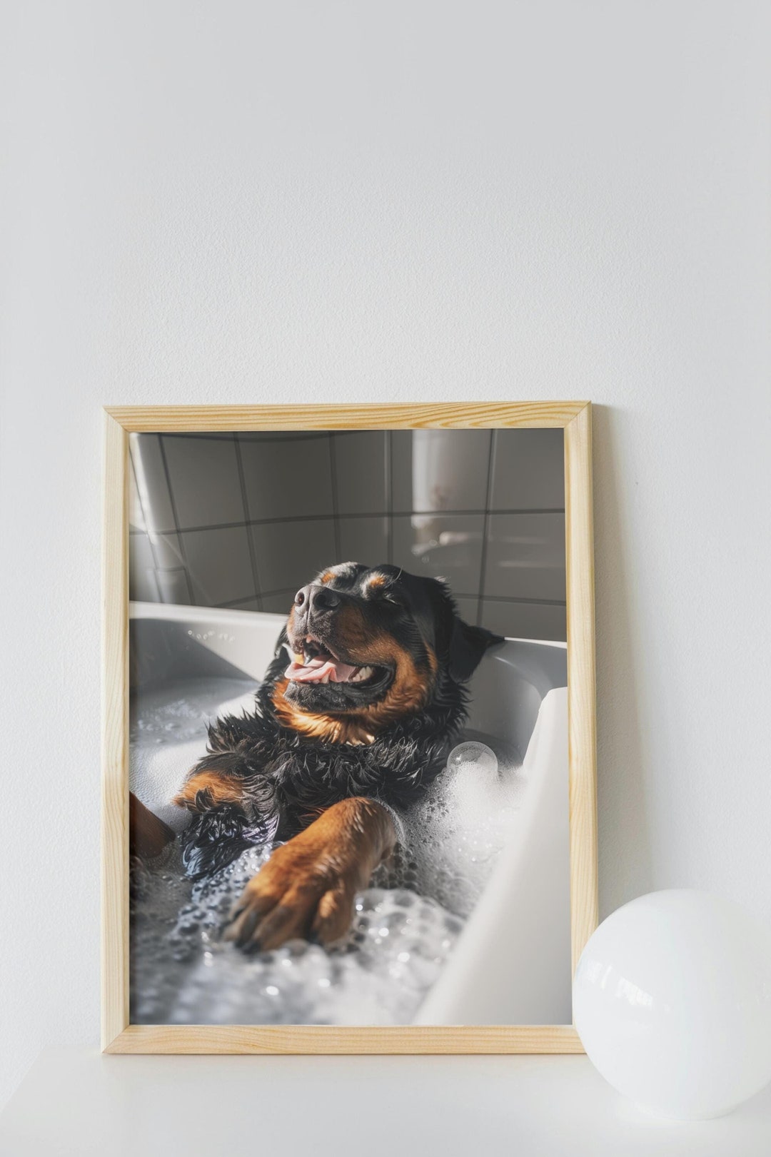 Rottweiler Bubble Bath Art Print: Funny Bathroom Decor (digital ...