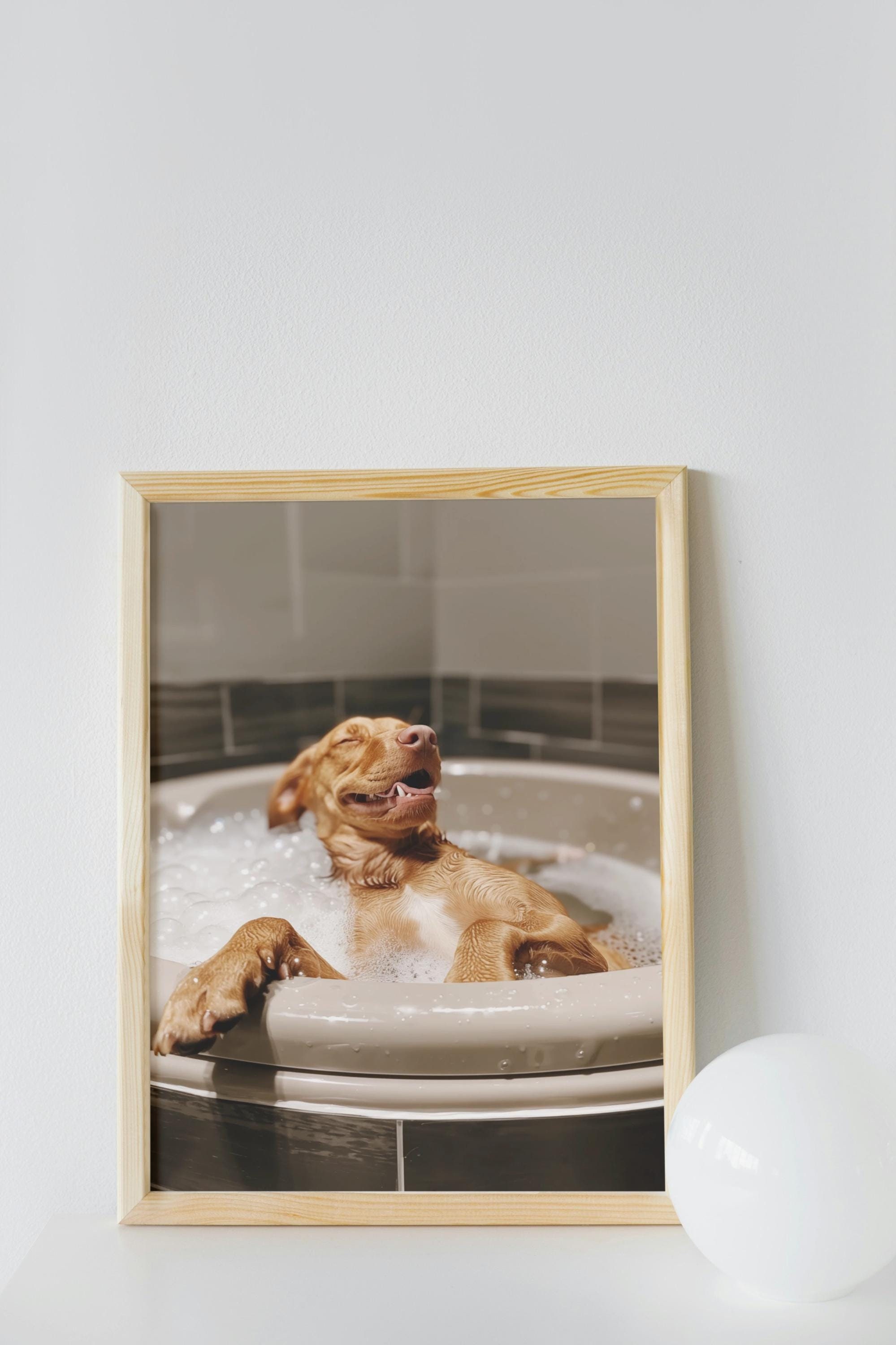 Vizsla Bathroom Wall Art, Funny House Decor Art Print, Vizsla Smiling in a Bubble Bath, Quirky Unique Poster, Pet Digital Download